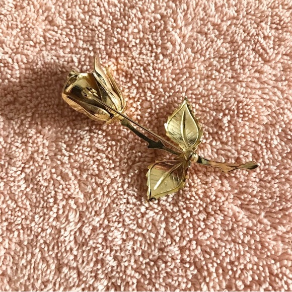 Vintage Rose Brooch Hand Crafted Gold Tone 3 inches - Picture 2 of 5
